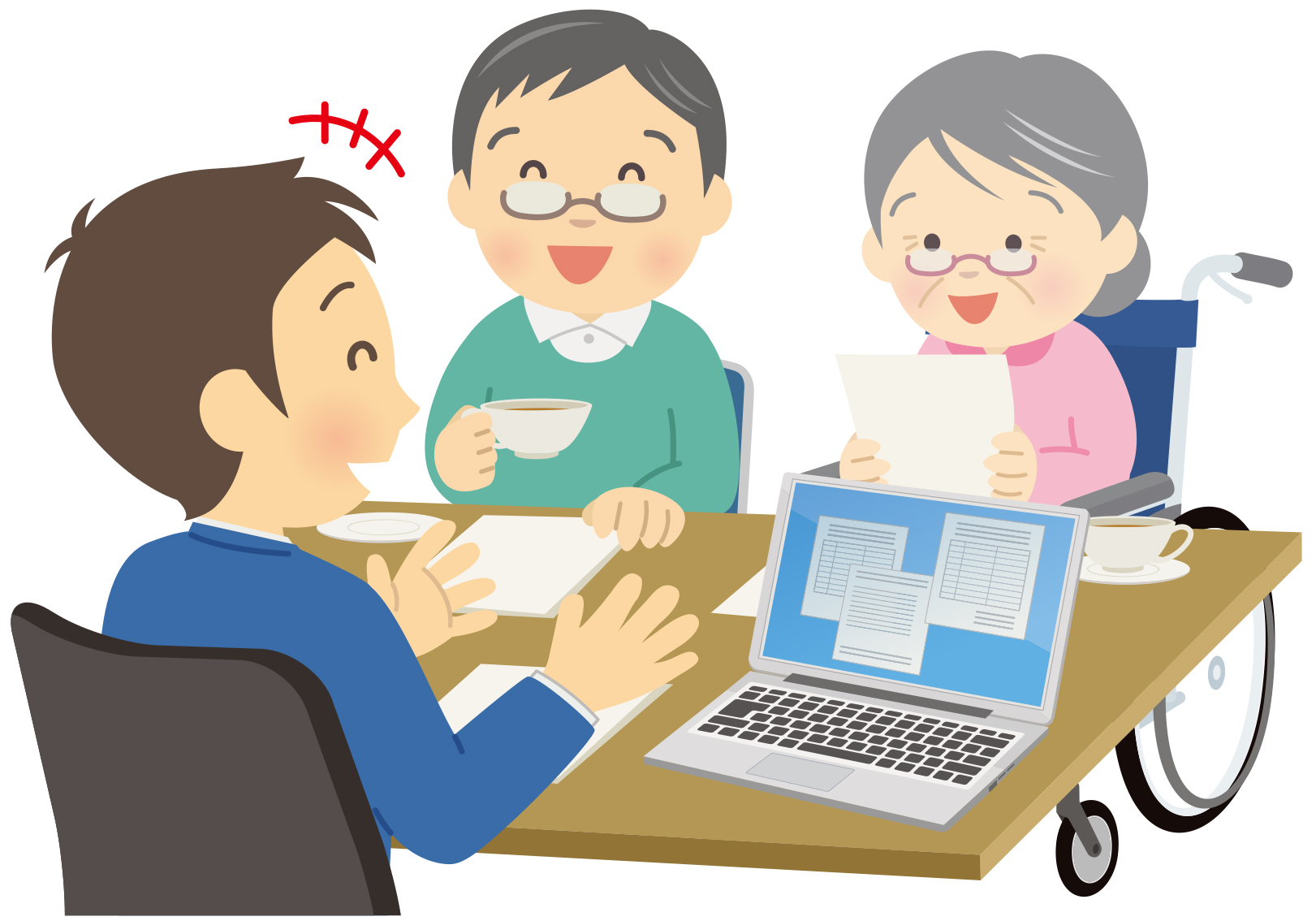 資料を見ながら不動産相談をしているイラスト